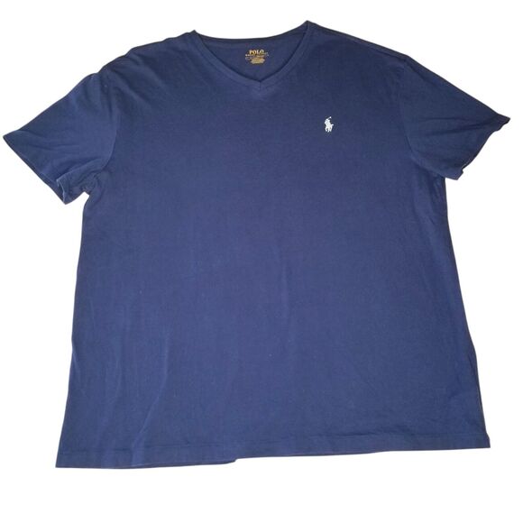 Polo Ralph Lauren Classic Fit V-Neck T-Shirt Navy Blue Preppy Casual Large Mens - Picture 1 of 7